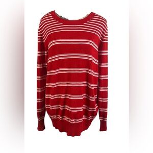 Liz Claiborne Vibrant Red and White Striped CozyWear Knit Sweater size L